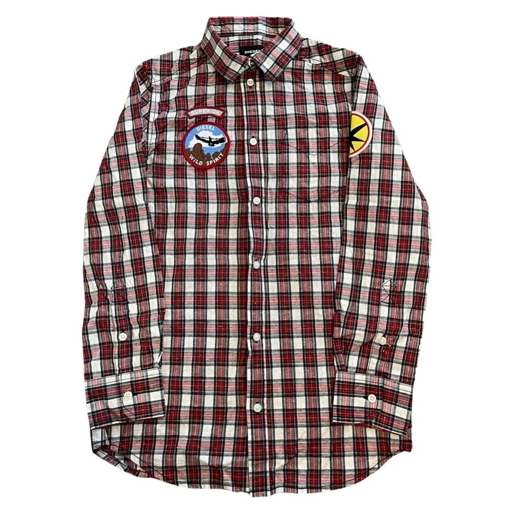 Diesel Tartan Boys Long Sleeve With Back Graphic “it’s Better In Seattle” SZ 10